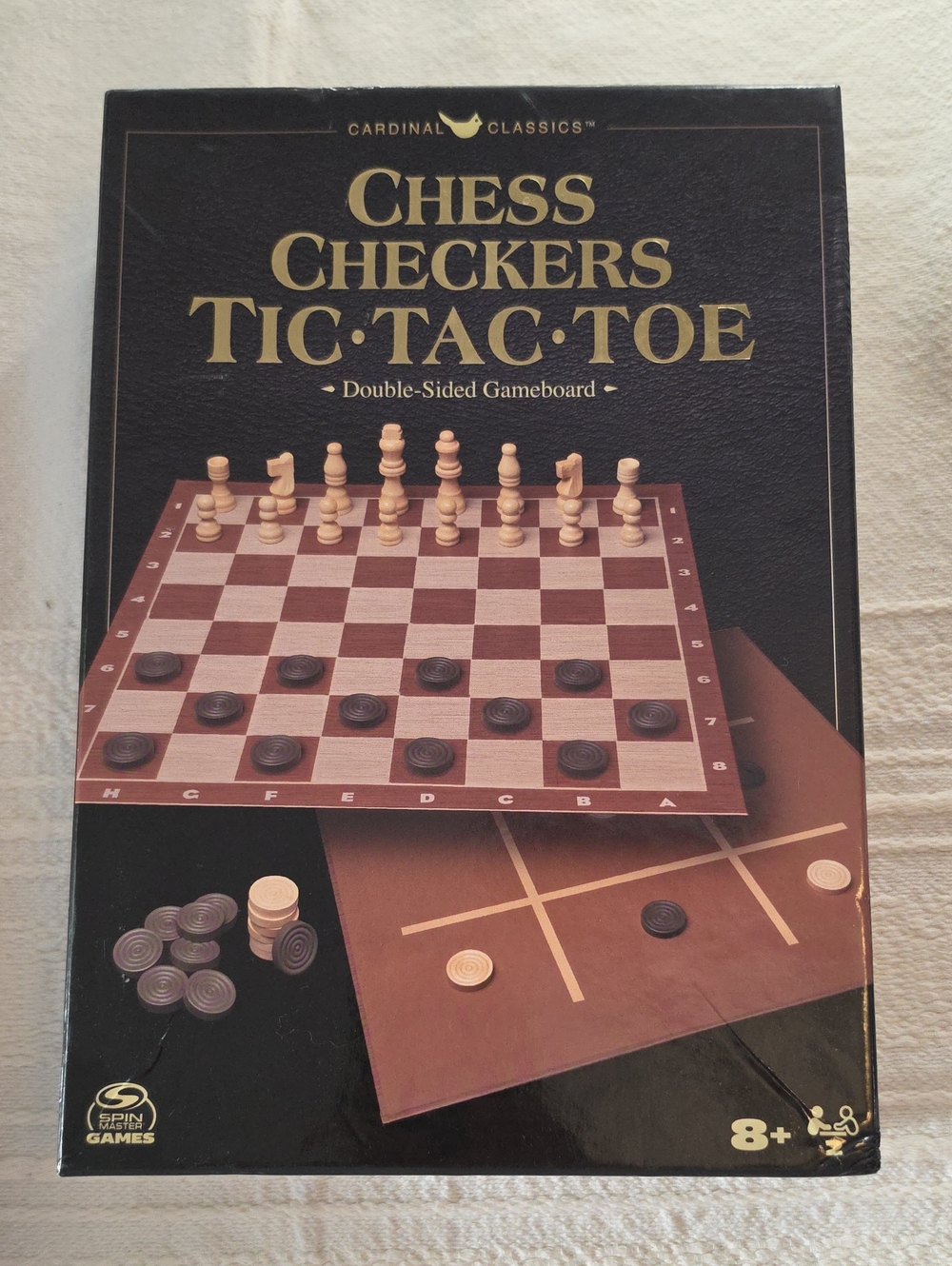 Double-Sided Chess, Checkers & Tic-Tac-Toe Set - Brown